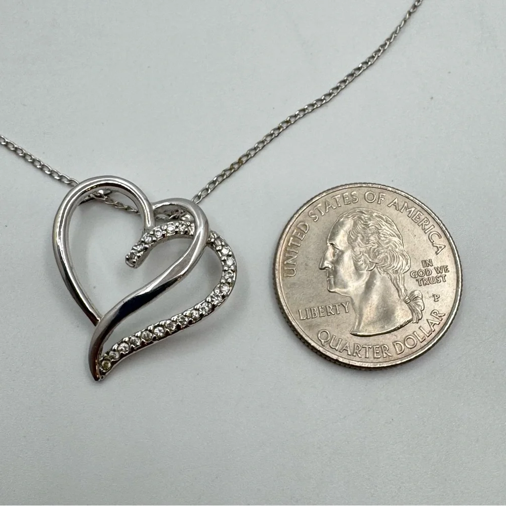 Sterling Silver Double Heart CZ Pendant Necklace 18”